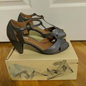 Pewter peep toe shoes